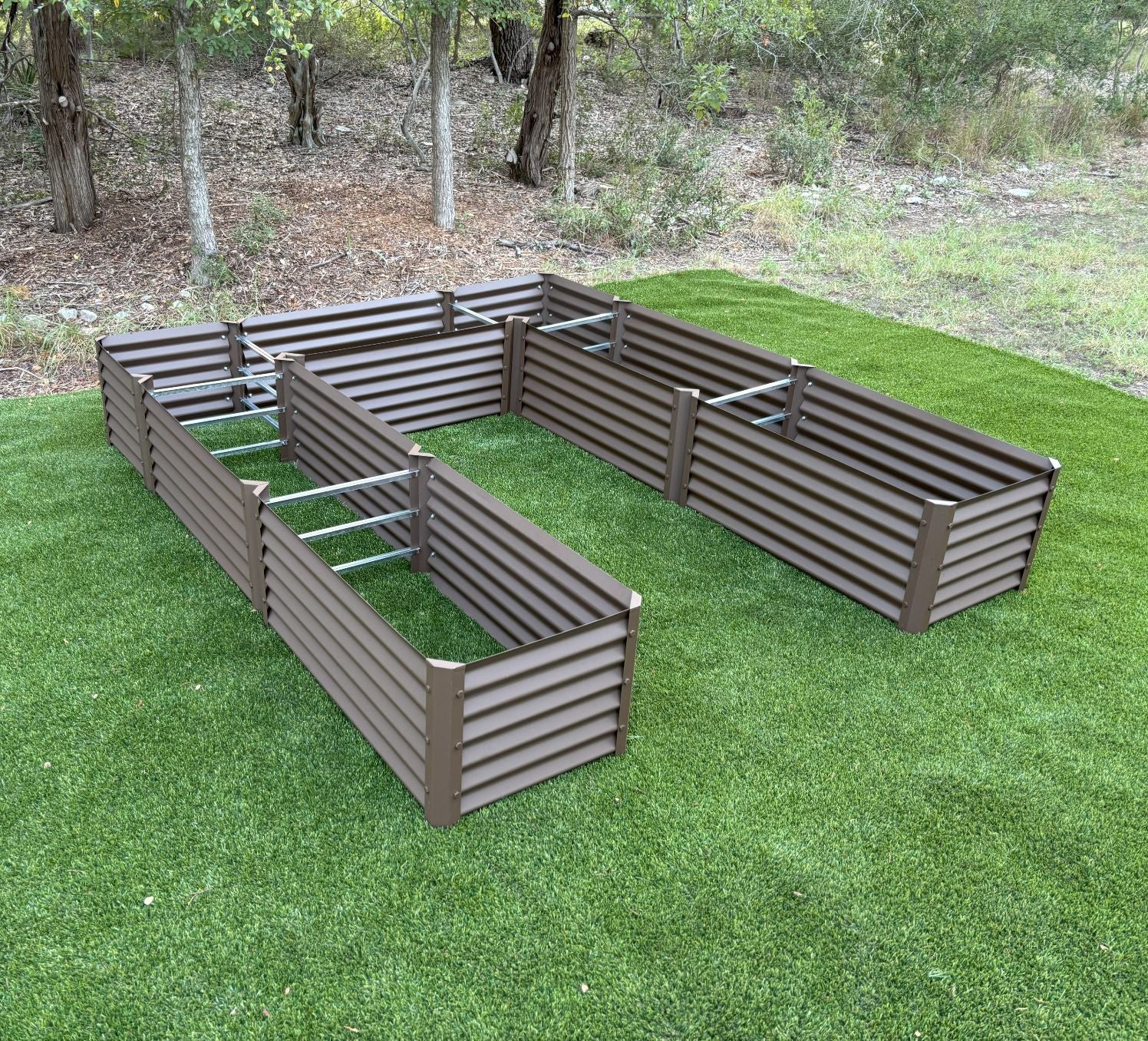 narrow rustic long u garden bed