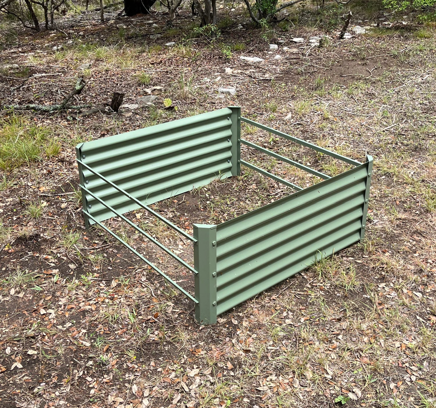 Sage green metal online garden bench