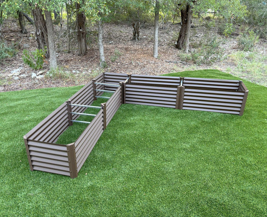 narrow rustic long l garden bed