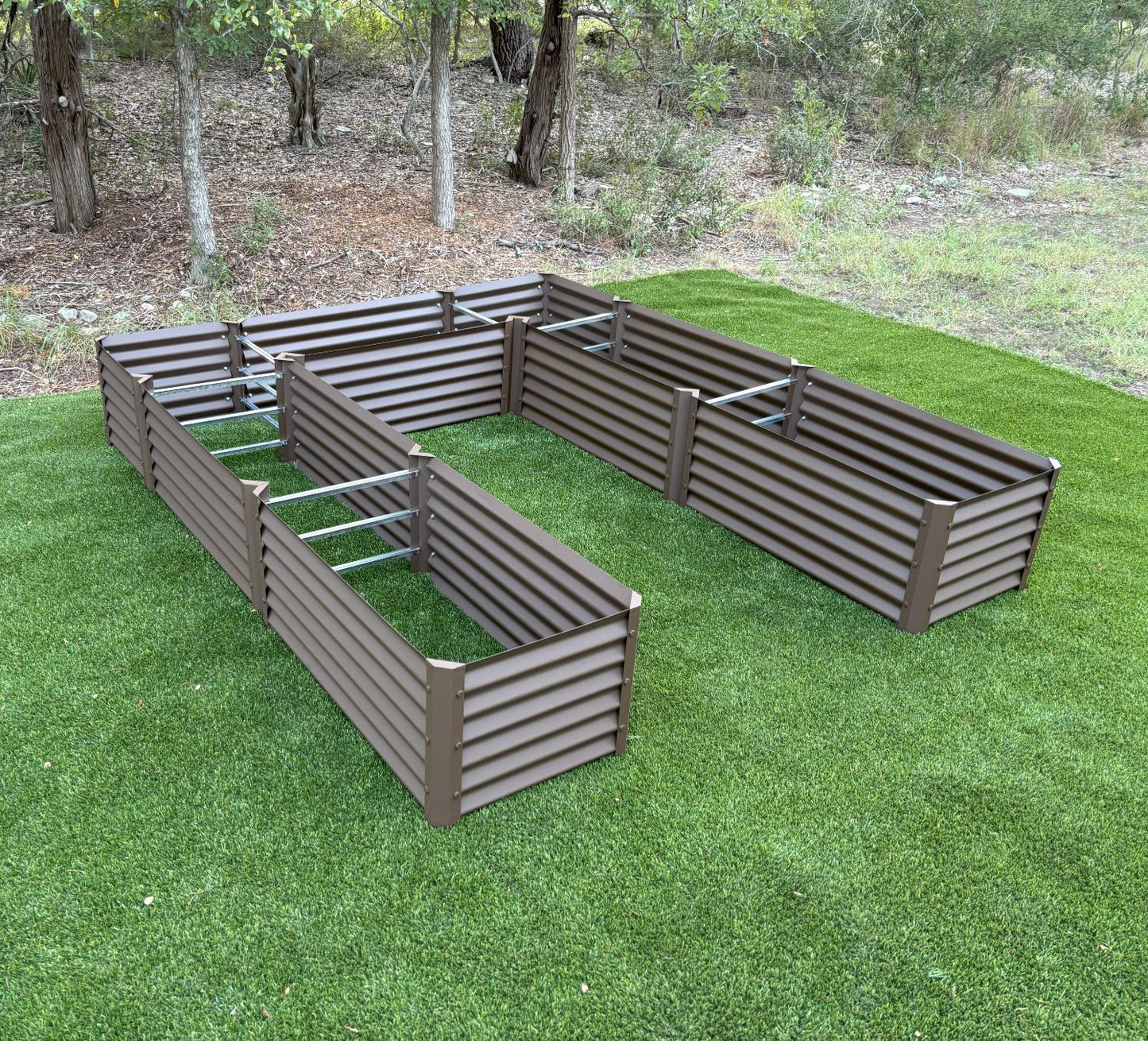 narrow rustic long u garden bed