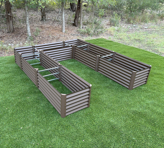 narrow rustic long u garden bed