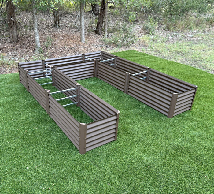 narrow rustic long u garden bed