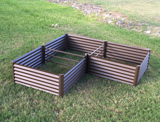 rustic L shaped raised bed installed